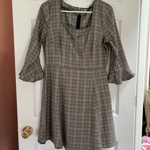 Plaid Square Neck Skater Skirt Dress